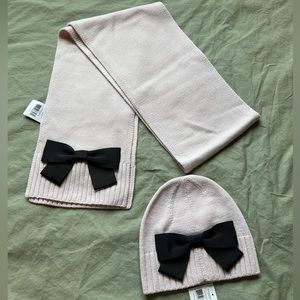 Kate Spade Beanie and Scarf with grosgrain bow